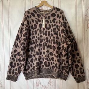 SKIMS Cozy Oversized Crewneck Pullover Sweatshirt Sienna Leopard Size L/XL NWT